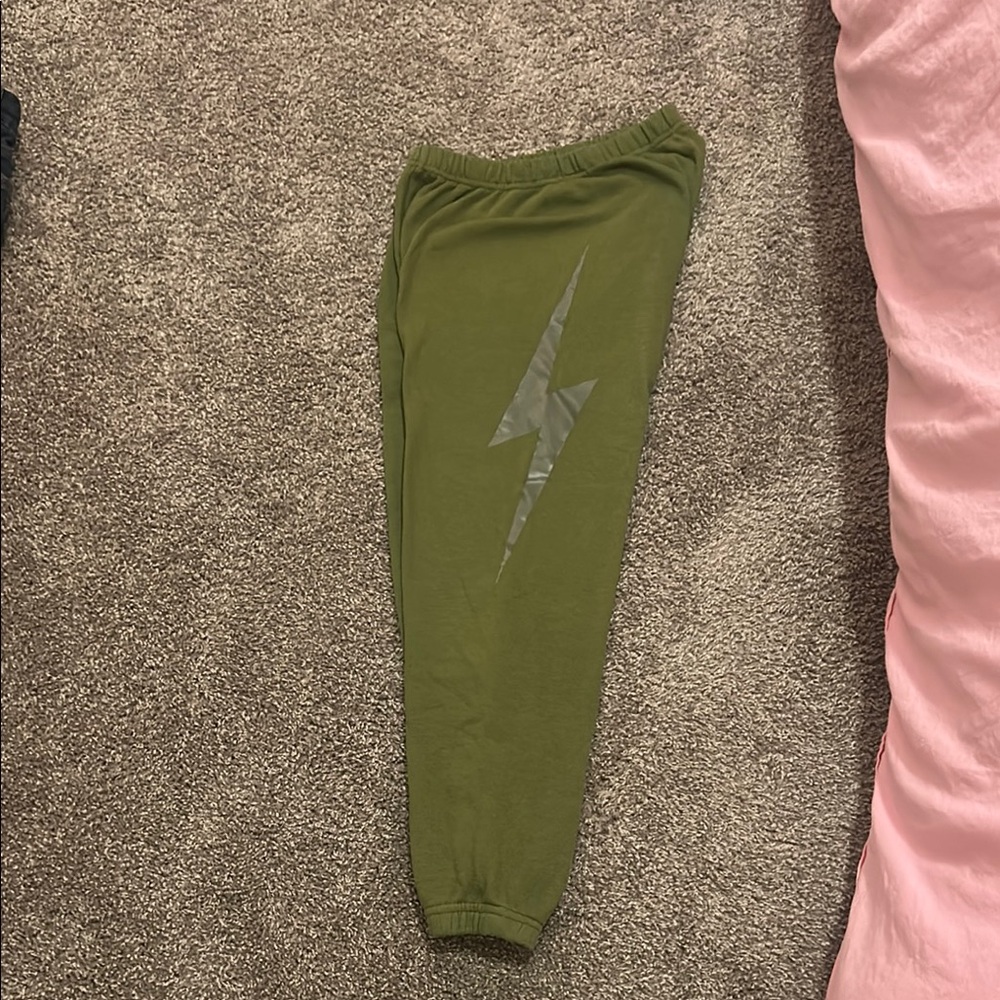Aviator Nation Green Joggers with Lightning Bolt